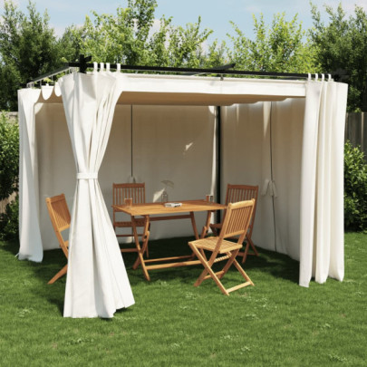 Pavilion cu draperii - gri taupe - 3x3 m - oțel