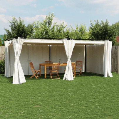 Pavilion cu draperii - gri taupe - 6x3 m - oțel