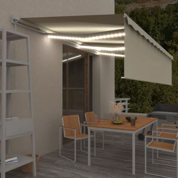 Copertină retractabilă manual cu stor&LED - crem - 6x3 m