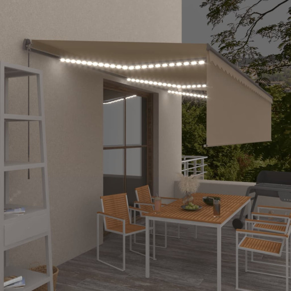 Copertină retractabilă manual cu stor&LED - crem - 6x3 m