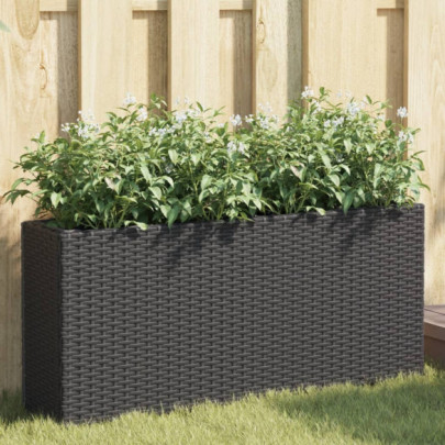 Jardinieră de grădină cu 2 ghivece - negru 90x20x40 cm poliratan