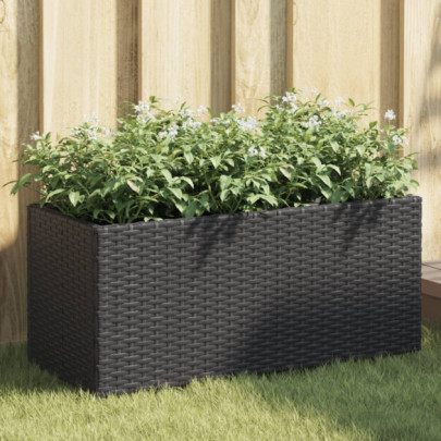 Jardinieră grădină cu 2 ghivece - negru - 72x30x32 cm poliratan