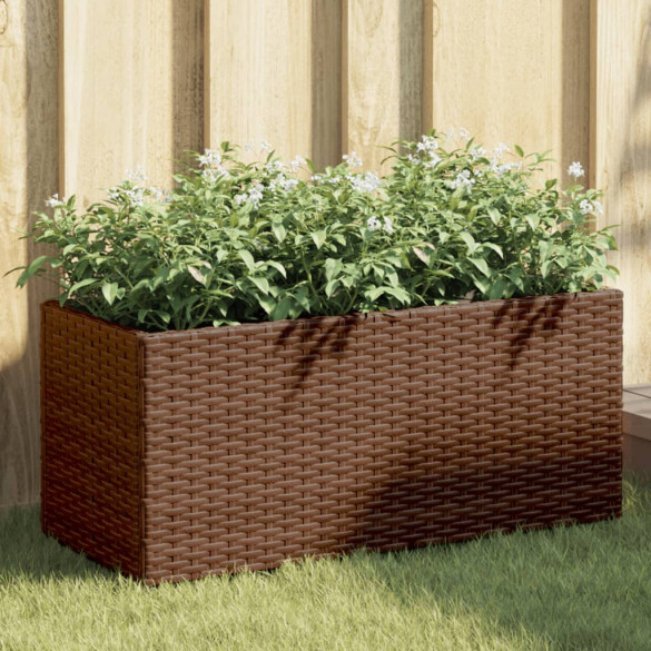 Jardinieră de grădină cu 2 ghivece - maro - 72x30x32 cm poliratan