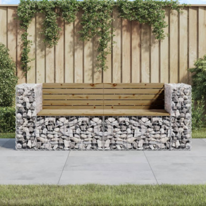 Bancă de grădină cu gabion - 184x71x65,5 cm - lemn pin impregnat