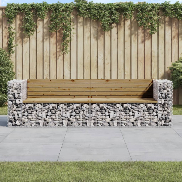 Bancă de grădină cu gabion - 244x71x65,5 cm - lemn pin impregnat