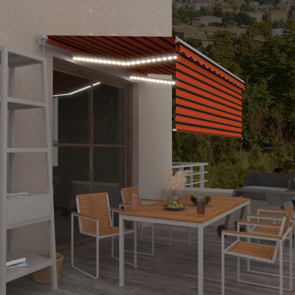 Copertină retractabilă manual stor&LED portocaliu&maro 3x2,5 m