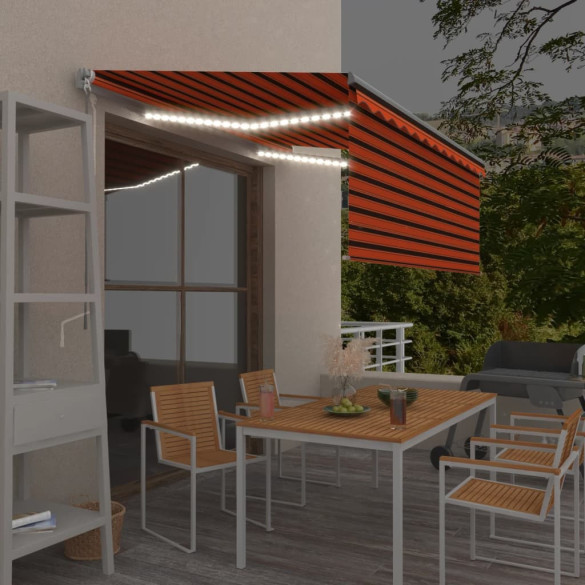 Copertină retractabilă manual stor&LED portocaliu&maro 3x2,5 m