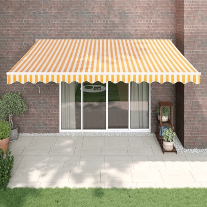 Copertină retractabilă automată - galben și alb - 4x3 m