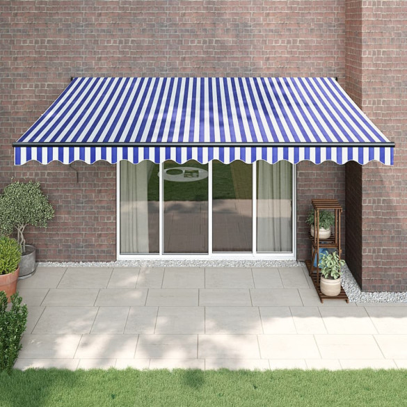 Copertină retractabilă automată - albastru și alb - 4,5x3 m