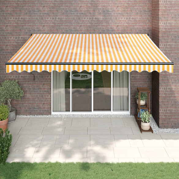 Copertină retractabilă automată - galben și alb - 4,5x3 m