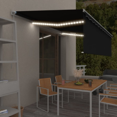 Copertină retractabilă manual cu stor&LED - antracit - 5x3 m