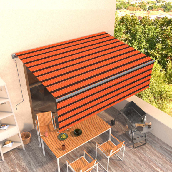 Copertină retractabilă automat cu stor - portocaliu&maro 4,5x3 m