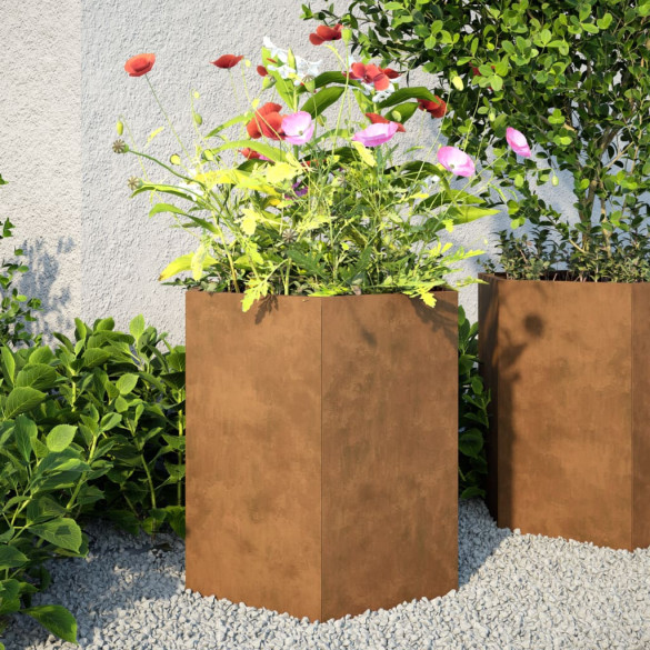 Jardinieră de grădină 46x40x45 cm oțel corten hexagonal