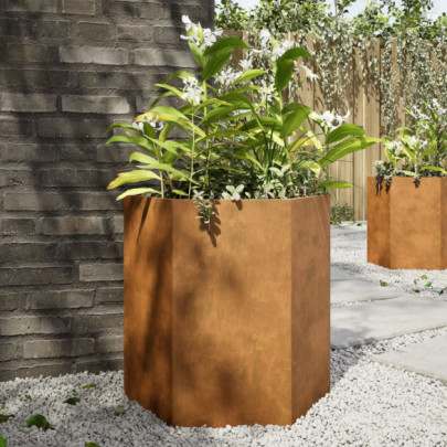 Jardinieră grădină 2 buc. 46x40x45cm oțel corten hexagonală