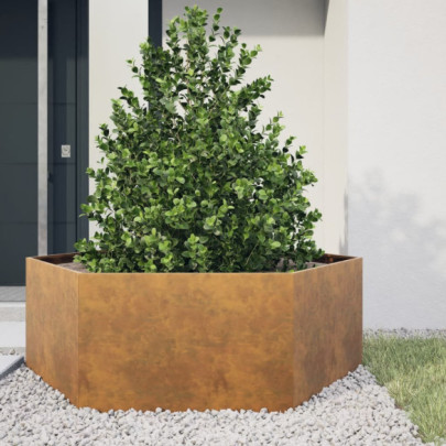 Jardinieră de grădină 138x120x45 cm oțel corten hexagonal