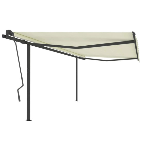 Copertină retractabilă manual - cu stâlpi - crem - 4x3,5 m