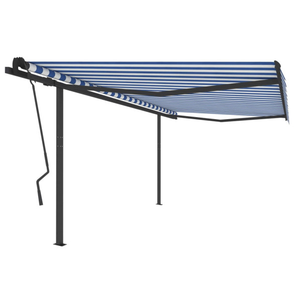 Copertină retractabilă manual - stâlpi - albastru/alb - 4,5x3,5 m