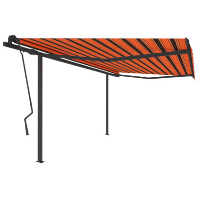 Copertină retractabilă manual - stâlpi portocaliu/maro 4,5x3,5m