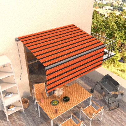 Copertină retractabilă manual cu stor - portocaliu&maro - 3x2,5 m