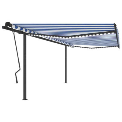 Copertină retractabilă manual - cu LED - albastru & alb 4,5x3,5 m