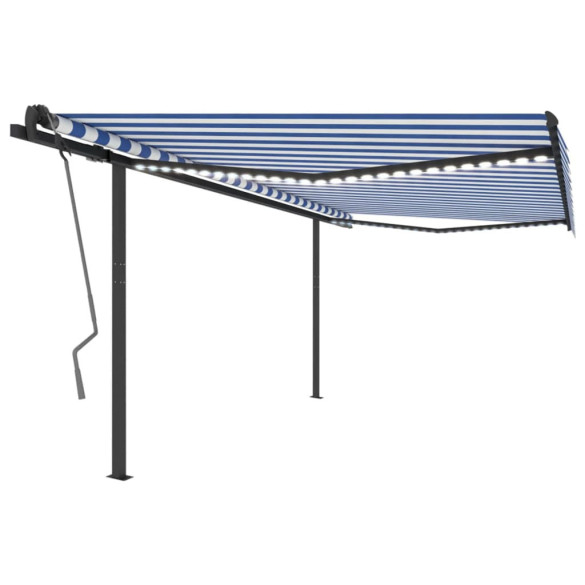 Copertină retractabilă manual cu LED - albastru & alb - 4x3,5 m