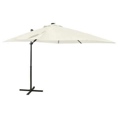 Umbrelă în consolă cu stâlp și LED-uri - nisipiu - 250 cm