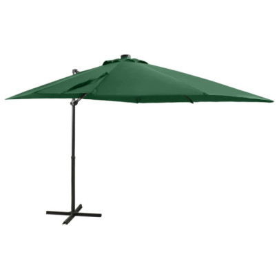 Umbrelă în consolă cu stâlp și LED-uri - verde - 250 cm