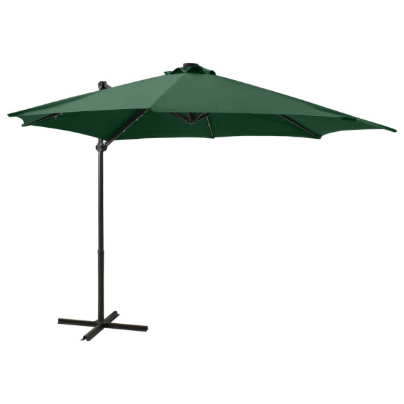 Umbrelă în consolă cu stâlp și LED-uri - verde - 300 cm