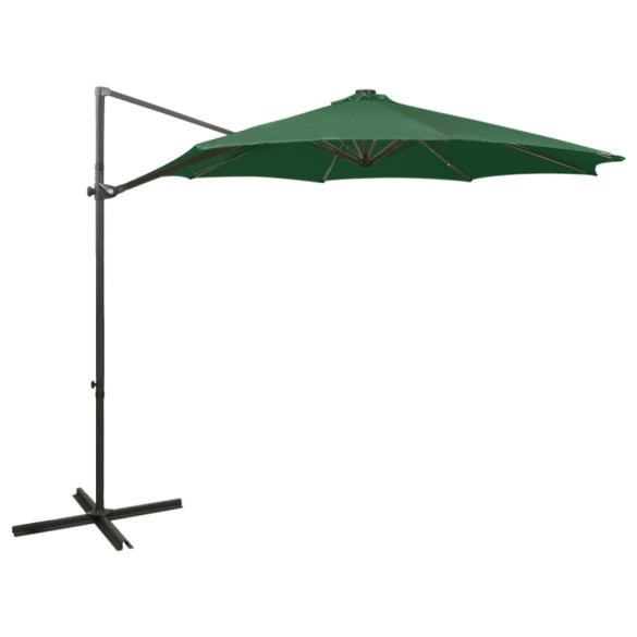 Umbrelă în consolă cu stâlp și LED-uri - verde - 300 cm