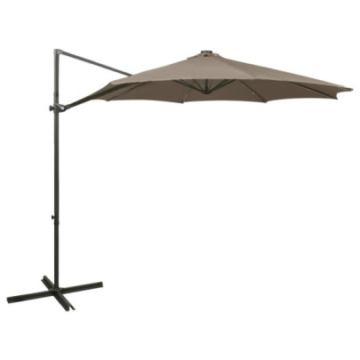 Umbrelă în consolă cu stâlp și LED-uri - taupe - 300 cm