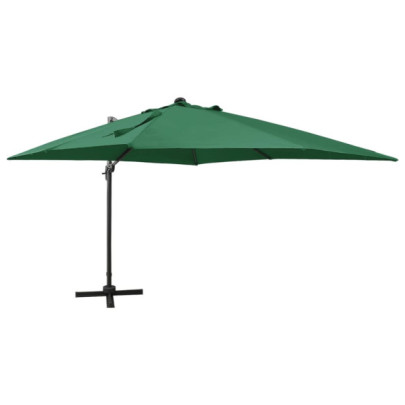 Umbrelă în consolă cu stâlp și LED-uri - verde - 300 cm