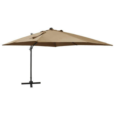 Umbrelă în consolă cu stâlp și LED-uri - taupe - 300 cm