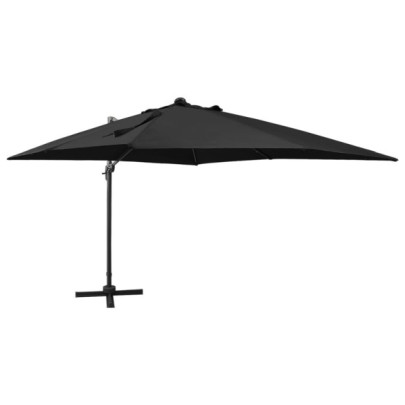 Umbrelă în consolă cu stâlp și LED-uri - negru - 300 cm