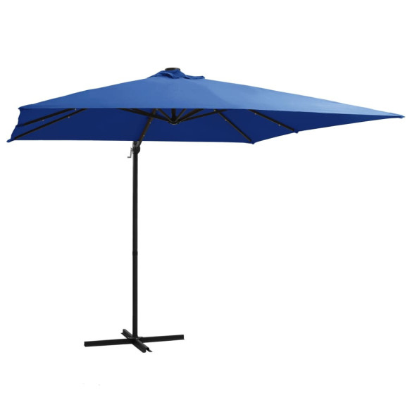 Umbrelă consolă cu LED - stâlp din oțel albastru azur 250x250 cm