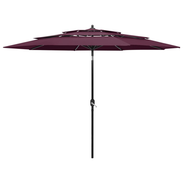 Umbrelă de grădină 3 niveluri - stâlp aluminiu - roșu bordo - 3 m