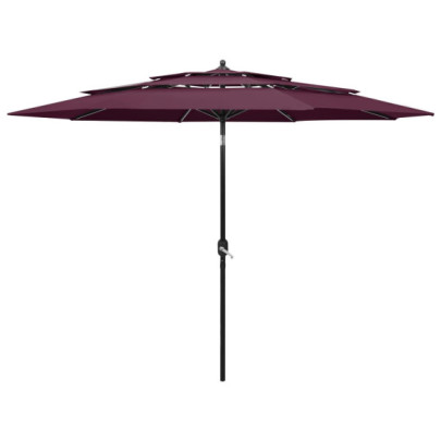 Umbrelă de grădină 3 niveluri - stâlp aluminiu - roșu bordo - 3 m