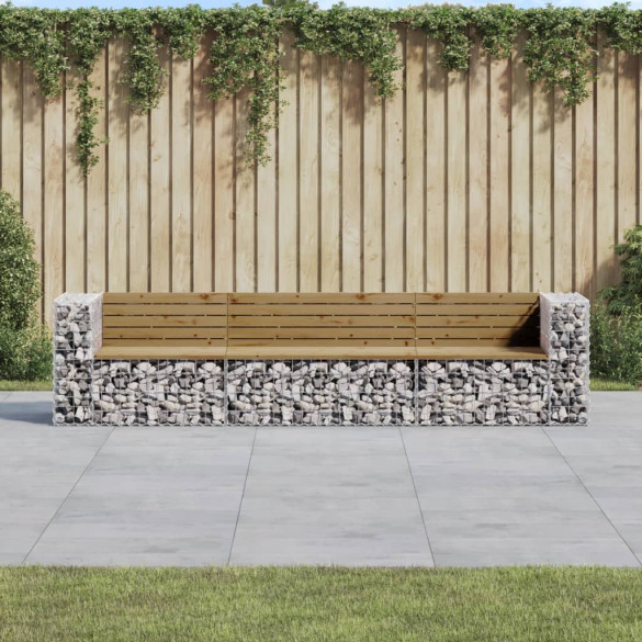 Bancă grădină design gabion - 287x71x65,5 cm - lemn pin impregnat