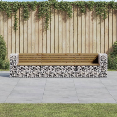 Bancă grădină design gabion - 287x71x65,5 cm - lemn pin impregnat