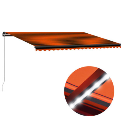 Copertină retractabilă manual cu LED portocaliu/maro 500x300 cm