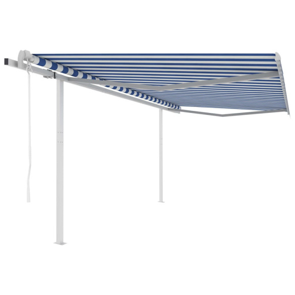 Copertină retractabilă automat - stâlpi - albastru&alb - 4,5x3,5 m