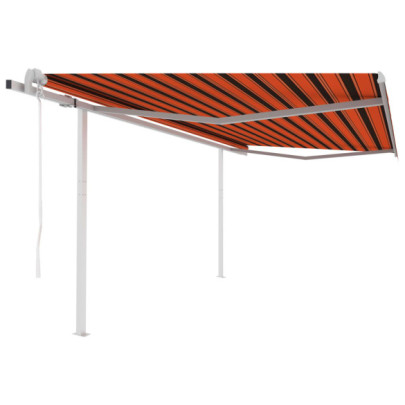 Copertină retractabilă automat stâlpi portocaliu&maro 4,5x3,5 m