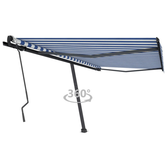 Copertină autonomă retractabilă manual albastru&alb 450x300 cm