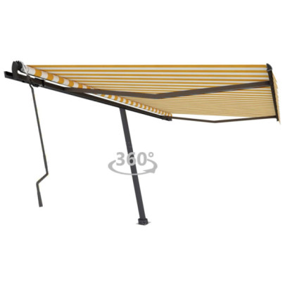 Copertină autonomă retractabilă manual - galben/alb - 450x300 cm