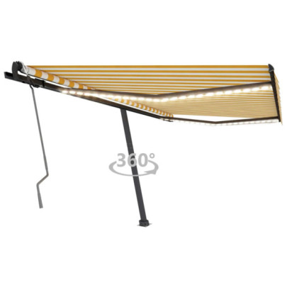 Copertină retractabilă manual cu LED - galben și alb - 450x300 cm