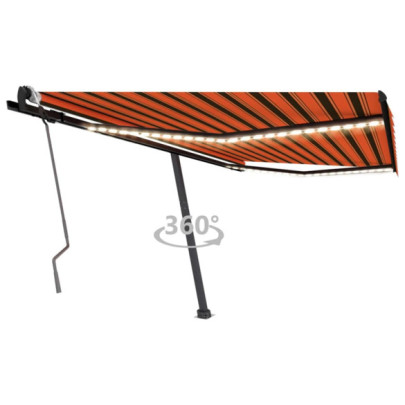 Copertină retractabilă manual cu LED portocaliu&maro 450x300 cm