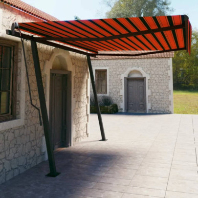 Copertină retractabilă manual & stâlpi - portocaliu/maro 4,5x3 m