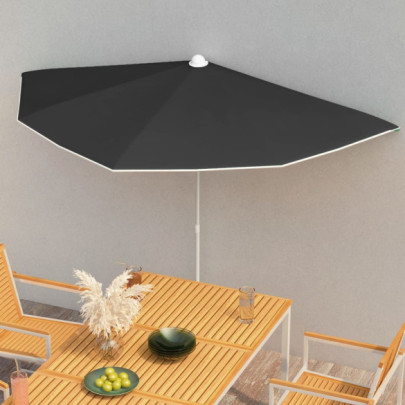 Umbrelă de grădină cu stâlp - negru - 180x90 cm - semirotundă