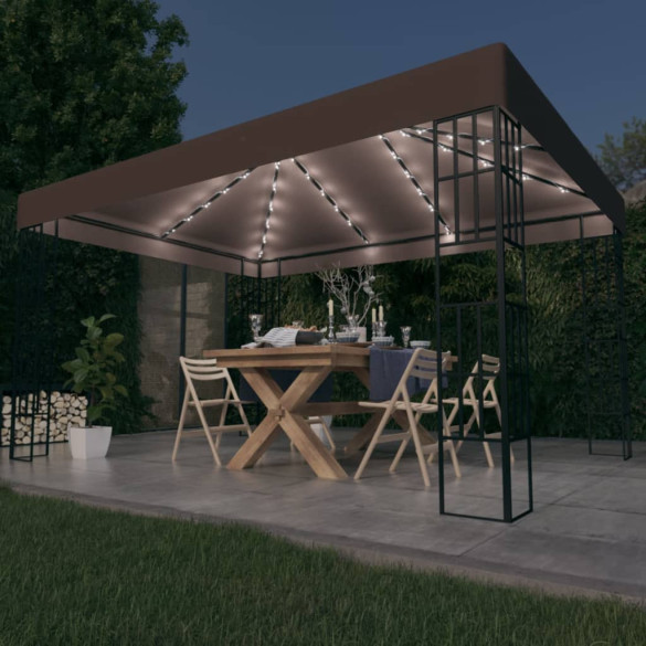 Pavilion cu șiruri de lumini LED - gri taupe - 4x3 m