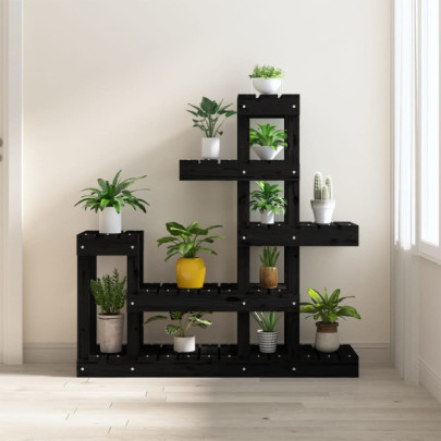 Suport pentru plante - Negru,92x25x97 cm - lemn masiv de pin