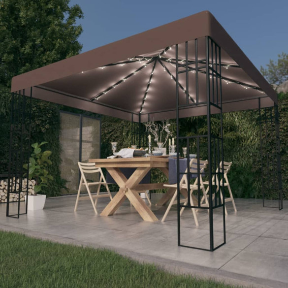 Pavilion cu șiruri de lumini LED - gri taupe - 3x3 m